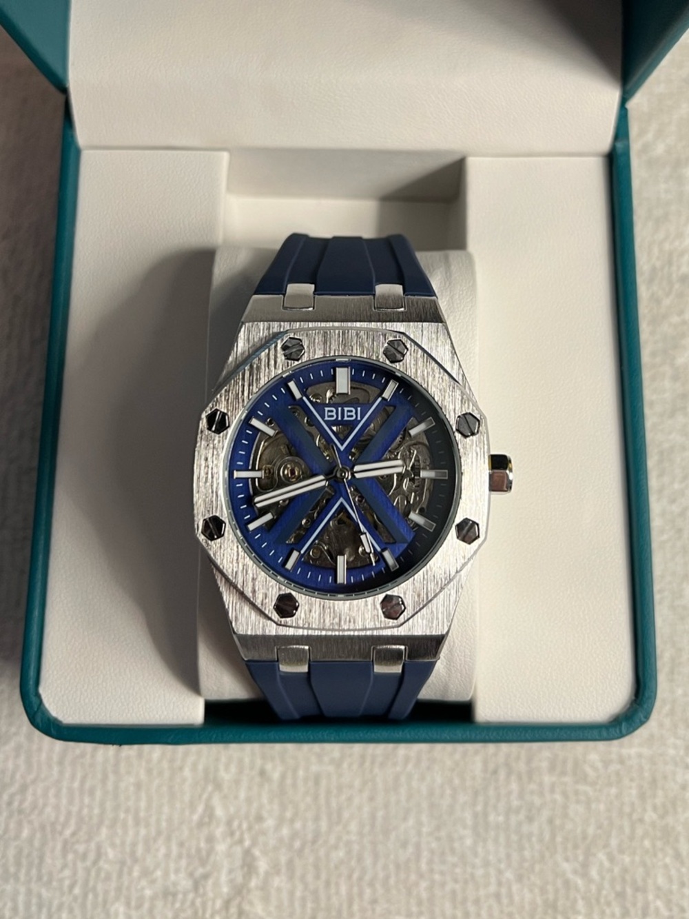 BiBi Blue and Silver Skeleton Sport Watch 41.5mm
